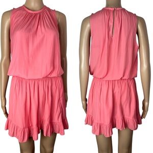 Ramy Brook Blouson High Neck Sleeveless Smocked Spring Summer Mini Dress